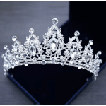 Silver jeweled tiara in a black presentation box