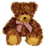 Brown teddy bear with a checkered bow tie