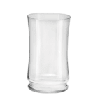 Clear glass vase with a flared top and rounded base