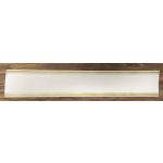 Long white rectangular card with gold border on a wooden surface