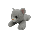 Gray plush cat toy with pink ears and orange nose