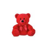 Red teddy bear with a pink bow on a white background