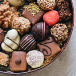 Assorted chocolates in a round gift box