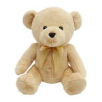 Beige teddy bear with a ribbon bow