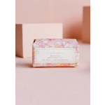 Wrapped bar soap with floral print packaging