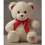 Cream teddy bear with a red ribbon and heart details