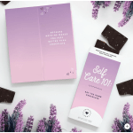 Pink self-care chocolate gift box with dark chocolate pieces