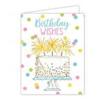 Birthday card with a cake and colorful polka dots