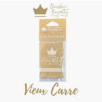Packaged car freshener with gold branding and a crown logo