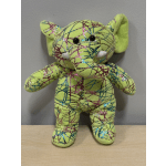 Plush elephant toy with multicolored mosaic pattern