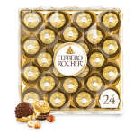 Box of Ferrero Rocher chocolates with one chocolate shown outside the package