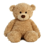 Plush teddy bear sitting upright on a white background