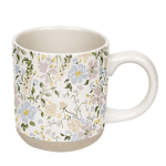Floral-patterned ceramic mug with a large handle