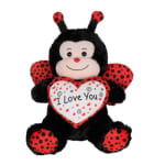 Plush ladybug teddy bear holding a heart that says I Love You