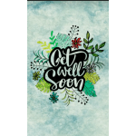 Decorative graphic with "Get Well Soon" text and colorful floral accents