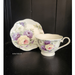 Multi-floral Porceline Teacup and Saucer *Display Stand Not Included