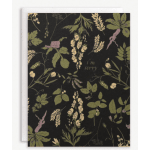 Black card with botanical pattern and the words "i'm sorry"
