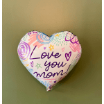Heart-shaped balloon that says "Love you mom"