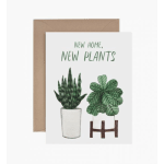 Greeting card with potted plants and the words New Home, New Plants
