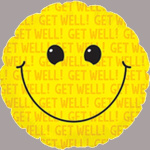 Yellow smiley-face get-well balloon with black eyes and smile