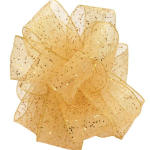 Gold glitter gift bow on a white background