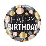 Round birthday balloon with "HAPPY BIRTHDAY" text