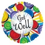 Round multicolor balloon with "Get Well" text