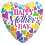 Heart-shaped foil balloon with colorful hearts and Happy Mother’s Day text