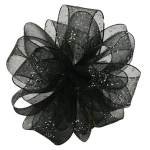 Black glitter ribbon bow on a white background