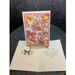 Birthday card with butterflies and mushrooms on a stand