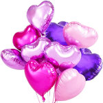 Cluster of metallic pink and purple heart-shaped balloons
