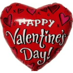 Heart-shaped red balloon with "Happy Valentine's Day" text