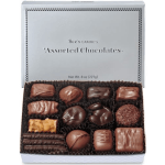 Box of assorted chocolates in a white gift box