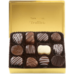 Box of assorted chocolate truffles in a gold gift box