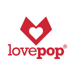 Red heart logo above the word lovepop in red on a white background