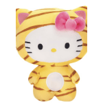 Hello Kitty plush toy in a yellow tiger costume with a pink bow
