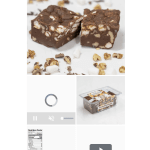 Chocolate fudge squares with nuts in a plastic container