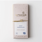 Creamy milk chocolate bar in a pale pink wrapper with gold accents and a gold string tie.