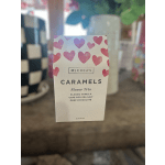 Box of McCrea's caramels with pink heart pattern