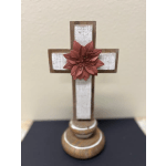 Decorative wooden cross with a red flower accent
