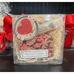 Gift set with handmade soap, rescue balm, and lip balm in a clear bag