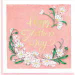 Pink Mother’s Day card with gold script and white daisy-like flowers along the edges