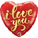 Red heart-shaped balloon with the words "i love you"