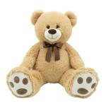 Plush teddy bear with a brown ribbon bow