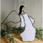 Stained glass angel ornament with a halo and white robe