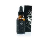Amber dropper bottle of beard oil with a black box