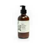 Amber pump bottle of lavender mint lotion on a white background