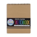 Spiral-bound sketchbook with a tan cover and black label