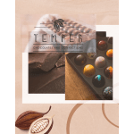 Box of assorted chocolates with a Tempr logo and cocoa pod illustration