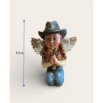 Small kneeling angel figurine wearing a cowboy hat